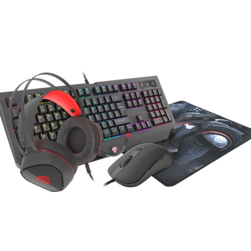 GENESIS COMBO set 4in1 cobalt 330 rgb keyboard + mouse +headphones + mousepad, us layout